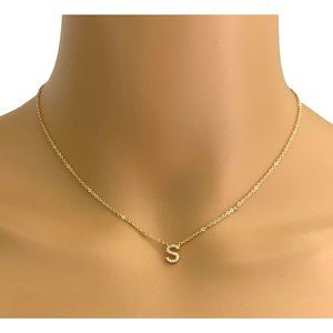 Initial S Rhinestone Gold Tone Necklace Adjustable New